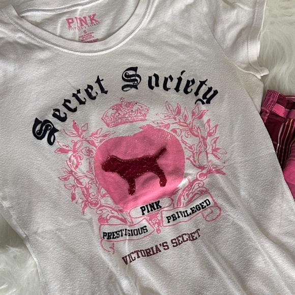HTF VERY RARE AND VINTAGE PINK VS 2006 Secret Society Display Tee & Lounge Pants - Picture 5 of 14